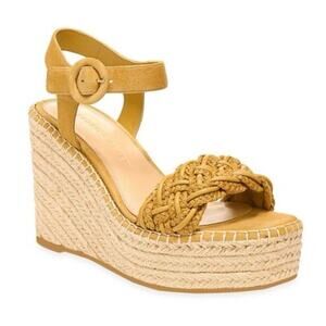 Veronica Beard Reema Wedges Size 10 Yellow Espadrilles Sandals Leather Casual
